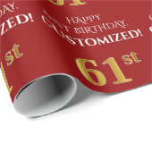 61ste verjaardag: Elegant, rood, Faux Gold look Cadeaupapier (Rol Hoek)