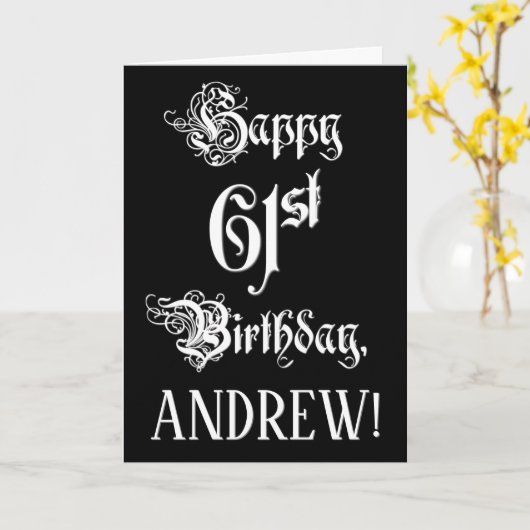 61ste verjaardag: Fancy, elegant script + aangepas Kaart (Gele Bloem)