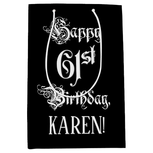 61ste verjaardag: Fancy, elegant script + aangepas Medium Cadeauzakje (Voorkant)