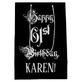 61ste verjaardag: Fancy, elegant script + aangepas Medium Cadeauzakje (Achterkant)