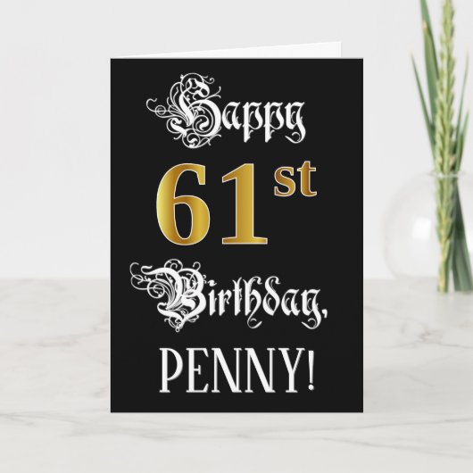 61ste verjaardag — Fancy script; Faux Gold Kijk; n Kaart (Voorkant)