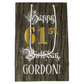 61ste verjaardag: Faux Gold look & Faux Wood Patte Medium Cadeauzakje (Achterkant)