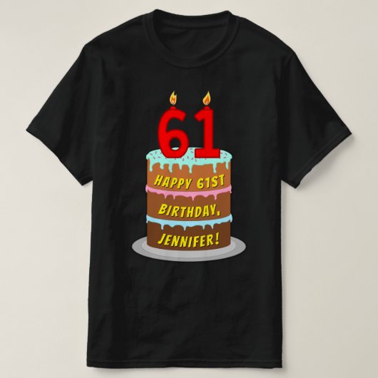 61ste verjaardag — Fun Cake & Candles, w/ Aangepas T-shirt (Design voorkant)