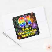 61ste verjaardag: Fun Fireworks Kijk, regenboog #  Vierkante Sticker (Envelop)