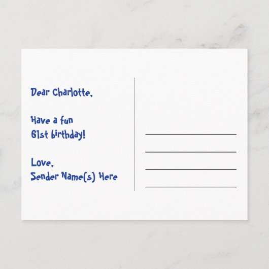 61ste verjaardag: Fun Stars Pattern, Rainbow 61, N Briefkaart (Achterkant)