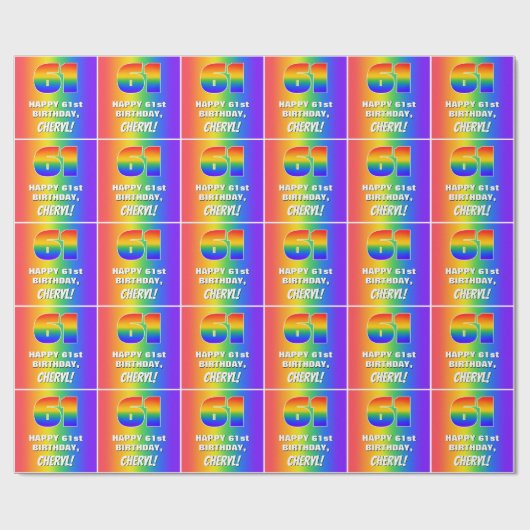 61ste verjaardag: kleurrijk, vun regenboogpatroon  cadeaupapier (Vlak)