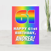 61ste verjaardag: kleurrijk, vun regenboogpatroon  kaart (Voorkant)