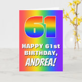 61ste verjaardag: kleurrijk, vun regenboogpatroon  kaart (Gele Bloem)