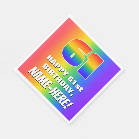 61ste verjaardag: kleurrijk, vun regenboogpatroon  servet (Hoek)