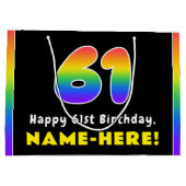 61ste verjaardag: kleurrijke regenboog # 61, Naam  Groot Cadeauzakje (Achterkant)