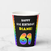 61ste verjaardag: kleurrijke regenboog # 61, Naam Papieren Bekers (Achterkant)