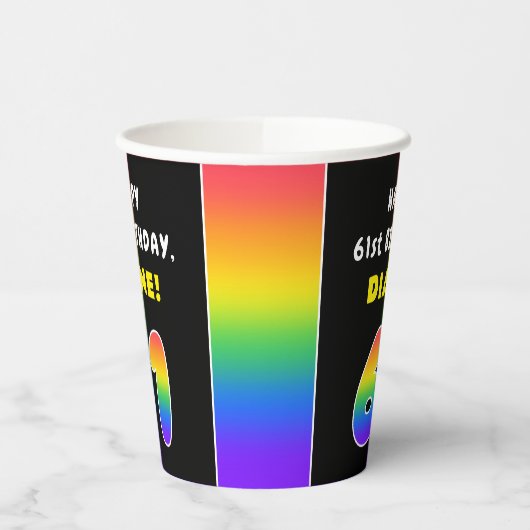 61ste verjaardag: kleurrijke regenboog # 61, Naam Papieren Bekers (Links)