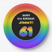 61ste verjaardag: kleurrijke regenboog # 61, Naam  Papieren Bordje (Voorkant)