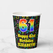 61ste Verjaardag: Leuk Muzieknoten Patroon, Regenb Papieren Bekers (Achterkant)
