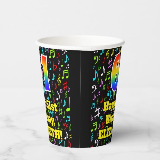 61ste Verjaardag: Leuk Muzieknoten Patroon, Regenb Papieren Bekers (Rechts)