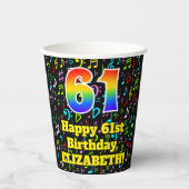 61ste Verjaardag: Leuk Muzieknoten Patroon, Regenb Papieren Bekers (Voorkant)