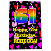 61ste verjaardag: Liefdevolle harten patroon, Rege Medium Cadeauzakje (Voorkant)