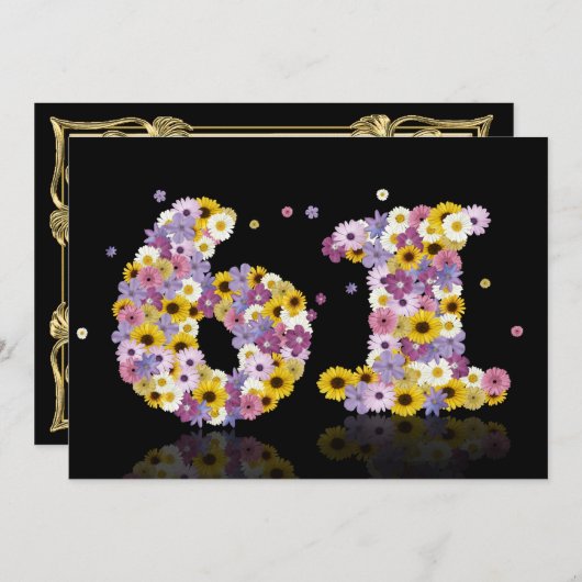 61ste verjaardag, met bloembollen letters kaart (Voorkant / Achterkant)