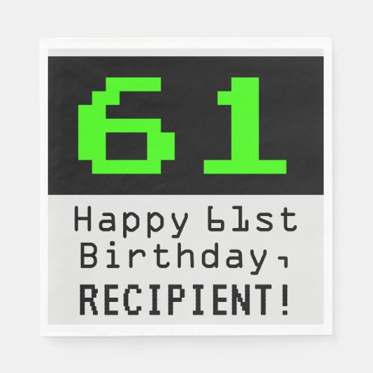 61ste verjaardag - nerdy / geeky stijl "61" & naam servet (Voorkant)