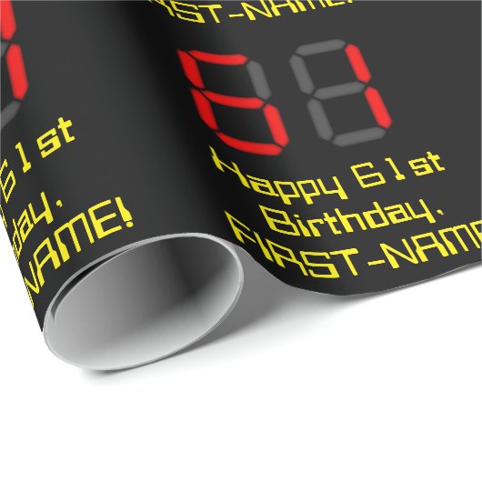 61ste verjaardag: Red Digital Clock Style "61" + n Cadeaupapier (Rol Hoek)