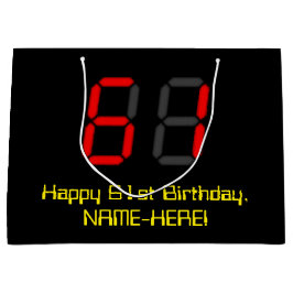 61ste verjaardag: Red Digital Clock Style "61" + n Groot Cadeauzakje