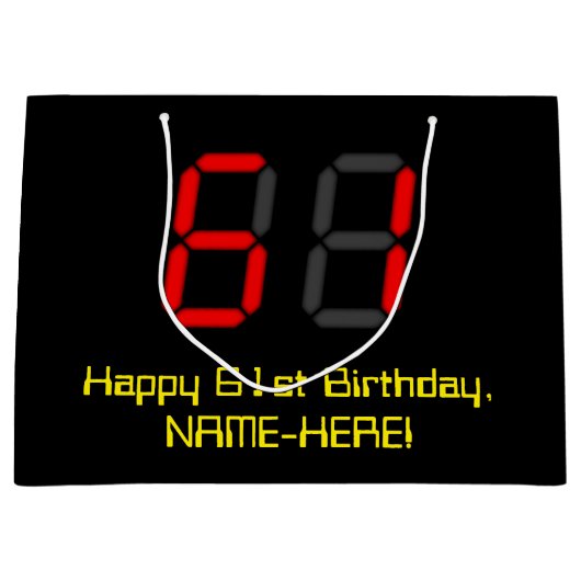 61ste verjaardag: Red Digital Clock Style "61" + n Groot Cadeauzakje (Voorkant)