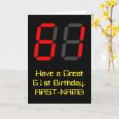61ste verjaardag: Red Digital Clock Style "61" + n Kaart (Gele Bloem)