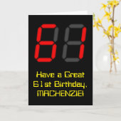 61ste verjaardag: Red Digital Clock Style "61" + n Kaart (Gele Bloem)