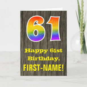 61ste verjaardag: Rustic Faux Wood Kijk, regenboog Kaart