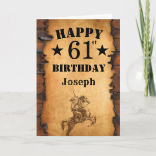 61ste verjaardag Rustic Land Western Cowboy Horse Kaart