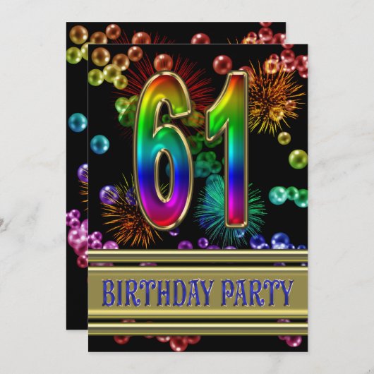 61ste verjaardag Uitnodiging met bellen (Voorkant / Achterkant)