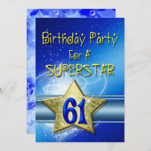 61ste verjaardag Uitnodiging voor een Superstar. (Voorkant / Achterkant)