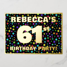 61ste verjaardag van de Vreugde - Fun, kleurrijk s Folie Uitnodiging