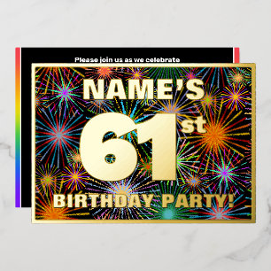 61ste verjaardag van de Vreugde — Fun, kleurrijke  Folie Uitnodiging
