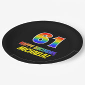 61ste verjaardag: Vet, Vun, Eenvoudig, Regenboog 6 Papieren Bordje (Gekanteld)