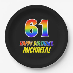 61ste verjaardag: Vet, Vun, Eenvoudig, Regenboog 6 Papieren Bordje