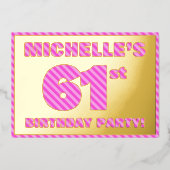 61ste verjaardag — Vet, vuurtje, roze band # 61 Folie Uitnodiging (Voorkant)