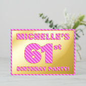 61ste verjaardag — Vet, vuurtje, roze band # 61 Folie Uitnodiging (Staand Voorkant)