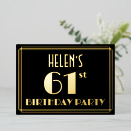 61ste verjaardagsfeest: Art Deco-look “61”, met na Folie Uitnodiging
