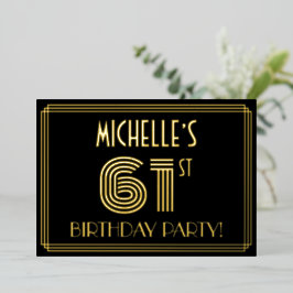 61ste verjaardagsfeest — Art Deco-stijl “61” + naa Folie Uitnodiging