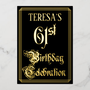 61ste verjaardagsfeest — Fantasievol script & aang Folie Uitnodiging