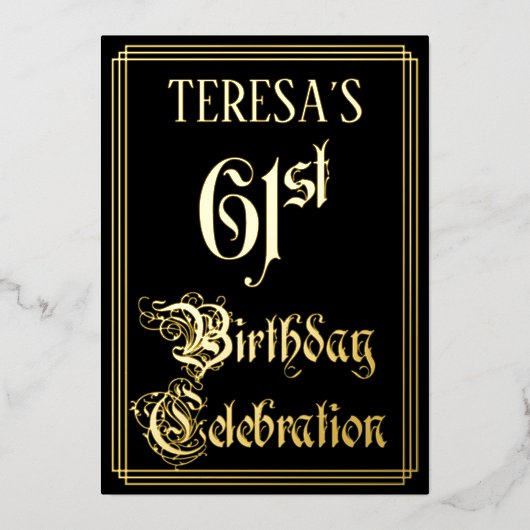61ste verjaardagsfeest — Fantasievol script & aang Folie Uitnodiging (Voorkant)