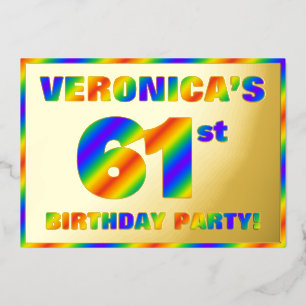 61ste verjaardagsfeest — Leuke, regenboogspectrum Folie Uitnodiging