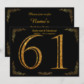61th Birthday party, Gatsby styl, zwarte gouden gl Kaart (Voorkant / Achterkant)