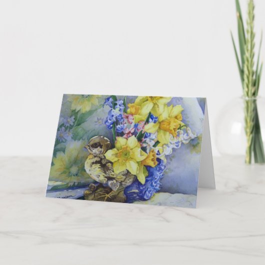 6296 Daffodils in Bird Planter Birthday Card Kaart (Voorkant)