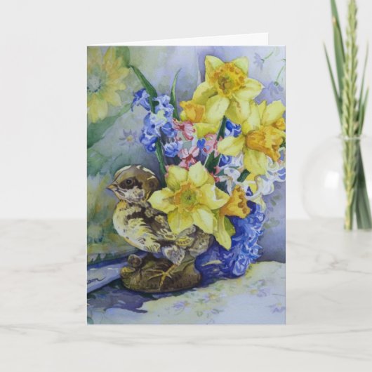 6296 Daffodils in Bird Planter Birthday Card Kaart (Voorkant)