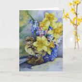 6296 Daffodils in Bird Planter Birthday Card Kaart (Gele Bloem)