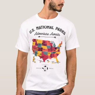 62 National Parks Map geeft US Park  Campin T-shirt