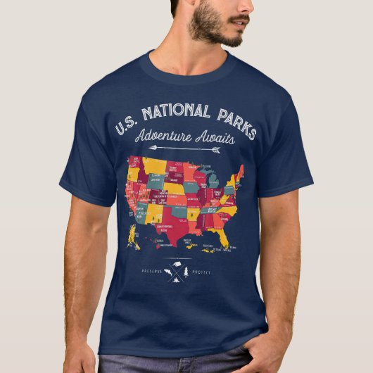 62 National Parks Map geeft US Park  T-shirt (Voorkant)