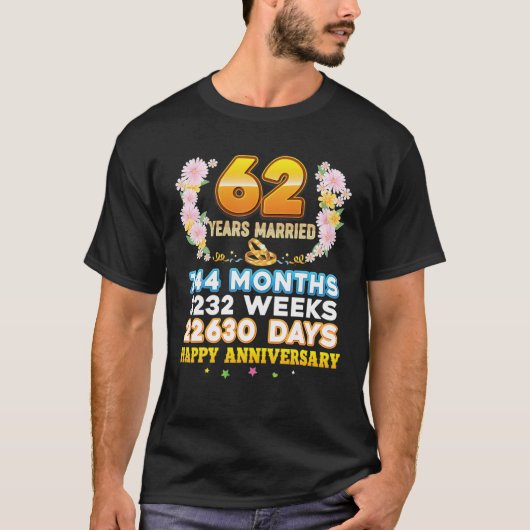 62 Year Married Happy 62Nd Wedding Anniversary Cou T-shirt (Voorkant)
